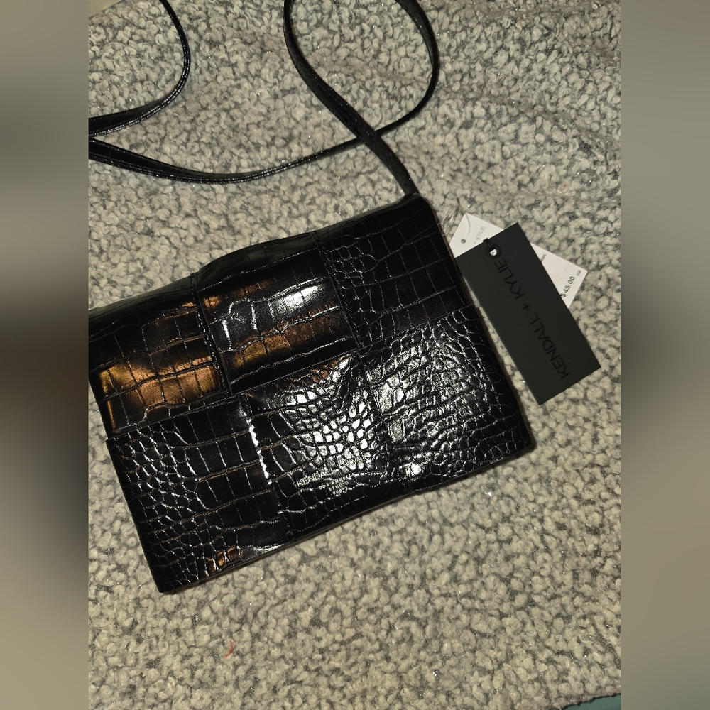 Kendall + Kylie Black Croc Embossed Crossbody Bag